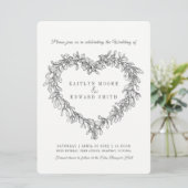 Invitation Mistletoe coeur ligne art mariage gris foncé blanc (Debout devant)