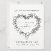 Invitation Mistletoe coeur ligne art mariage gris foncé blanc (Devant)