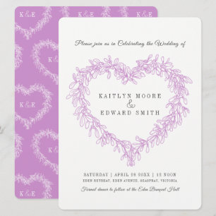 Invitation Mistletoe coeur ligne art mariage violet blanc vio