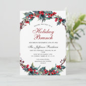 Invitation Mistletoe Holly Wreath Christmas Holiday Brunch (Debout devant)
