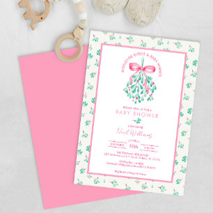 Invitation Mistletoe Kisses Baby shower rose pour fille