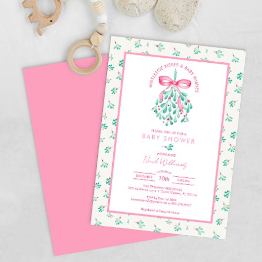 Invitation Mistletoe Kisses Baby shower rose pour fille