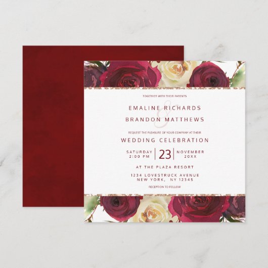 Invitation Mistletoe Manor Aquarelle Carré de mariage d'hiver (Devant / Derrière)