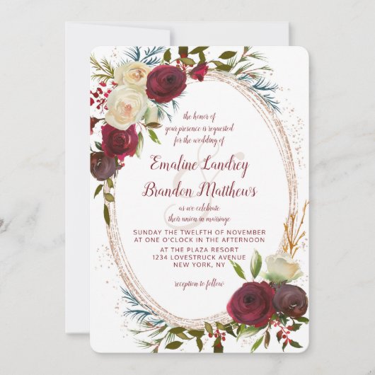 Invitation Mistletoe Manor Aquarelle Élégant Mariage ovale (Devant)