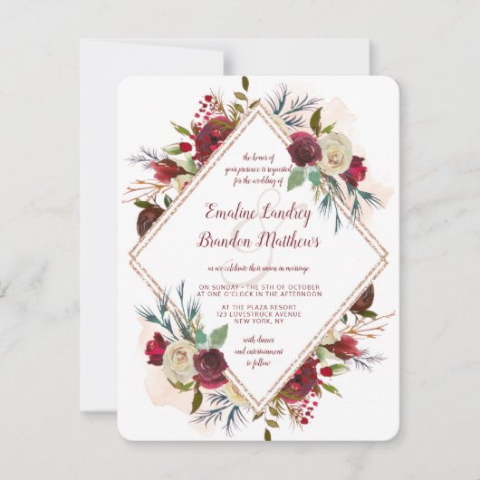 Invitation Mistletoe Manor Rose or double diamant Mariage (Devant)