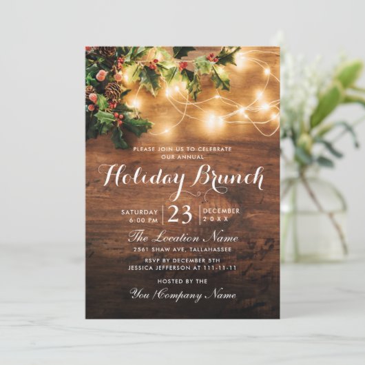 Invitation Mistletoe Rustic Christmas Holiday Brunch (Debout devant)