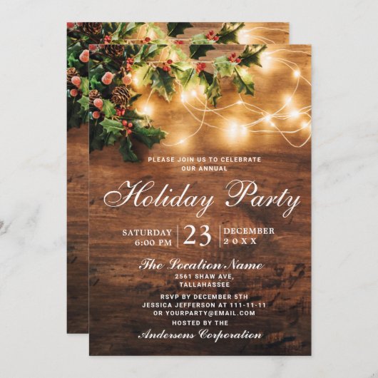 Invitation Mistletoe Rustic Corporate Noël Fête (Devant / Derrière)