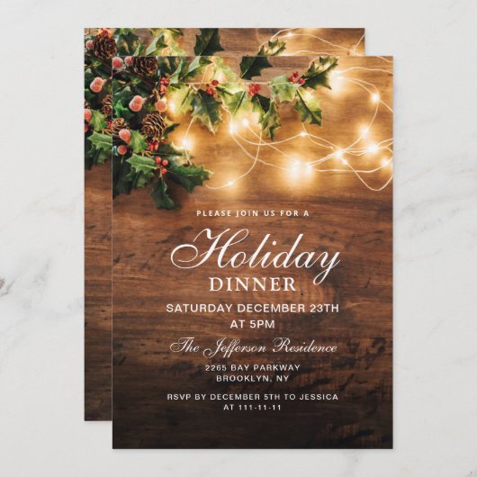 Invitation Mistletoe Rustic Vacances de Noël DÎNER (Devant / Derrière)