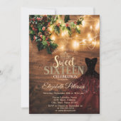 Invitation Mistletoe rustique, Lumières à cordes, Robe, Bois  (Devant)