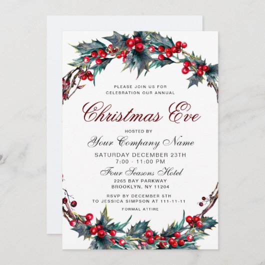 Invitation Mistletoe Wreath CORPORATE Noël (Devant / Derrière)