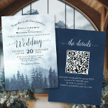 Invitation Misty Blue Mountain Pines Rustic QR Code Mariage<br><div class="desc">Cette belle faire-part de mariage présente un style rustique mais élégant avec la calligraphie en dentelle sur une aquarelle arrière - plan d'épinette bleue de montagne ou de pins, enveloppés de brume ou de brouillard. Les couleurs sont variées et bleues, ce qui rend cette invitation parfaite pour une cérémonie en...</div>