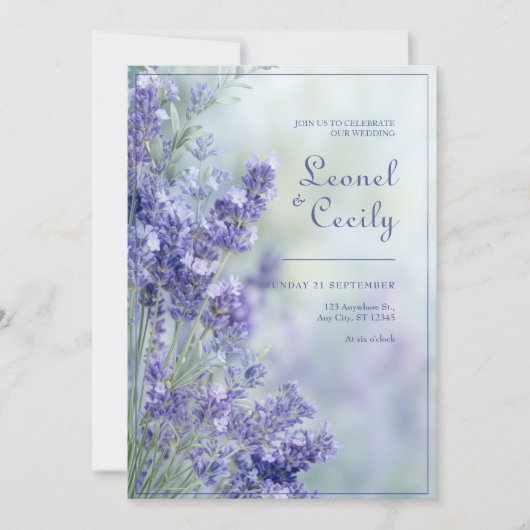Invitation Misty Blue Romantic Lavender Frame (Devant)