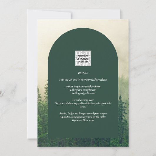 Invitation Misty Green Forest Pine Trees Mariage (Dos)