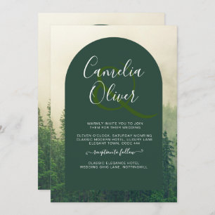 Invitation Misty Green Forest Pine Trees Mariage