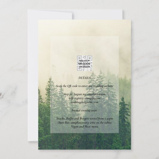 Invitation Misty Green Forest Pine Trees Mariage (Dos)