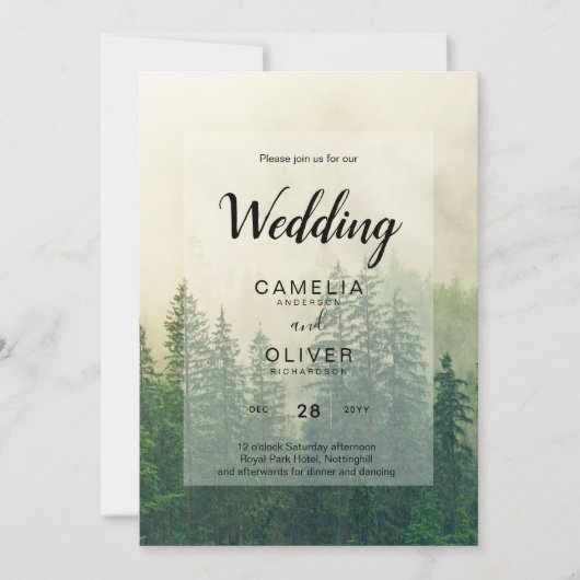 Invitation Misty Green Forest Pine Trees Mariage (Devant)