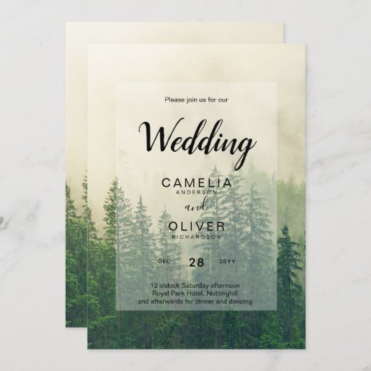 Invitation Misty Green Forest Pine Trees Mariage (Devant / Derrière)