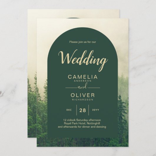 Invitation Misty Green Forest Pine Trees Mariage (Devant / Derrière)