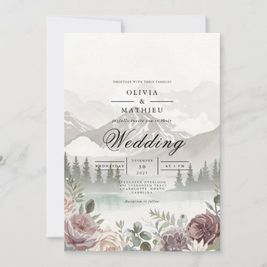 Invitation Misty Mountain Backdrop Romance Mariage (Devant)