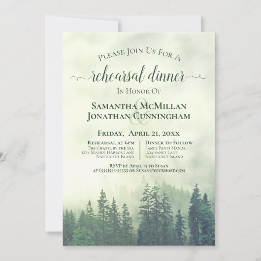 Invitation Misty Mountains Green Mariage Revue et dîner (Devant)
