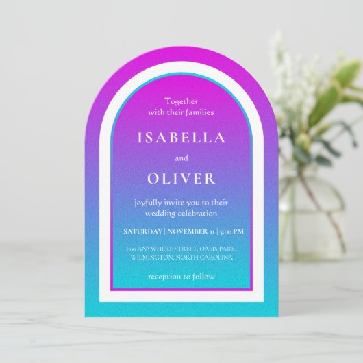 Invitation Misty rose and light sky blue gradient wedding (Debout devant)