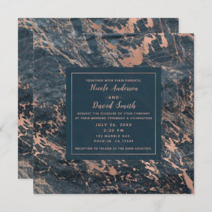 Invitation Misty Rustic Bleu & Rose Or rose Glam Marbre
