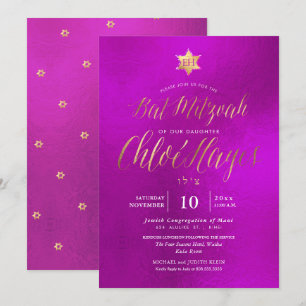Invitation Mitzvah minimaliste magenta PixDezines, écriture m
