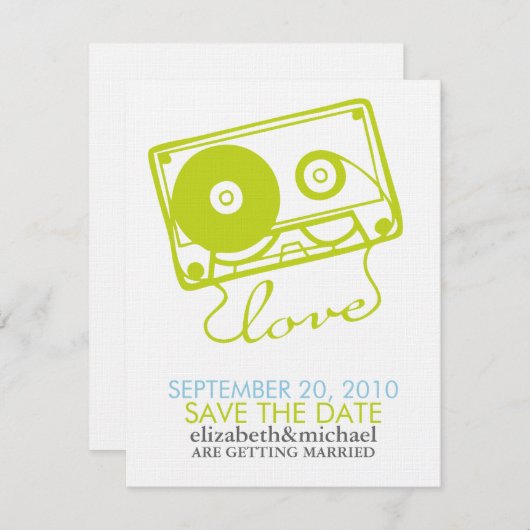 Invitation Mix tape d'annonces Love Save the Date (Devant / Derrière)