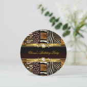 Invitation Mixte Poster de animal Anniversaire Party Gold Bla (Debout devant)