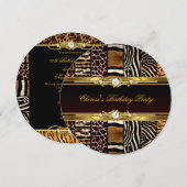 Invitation Mixte Poster de animal Anniversaire Party Gold Bla (Devant / Derrière)