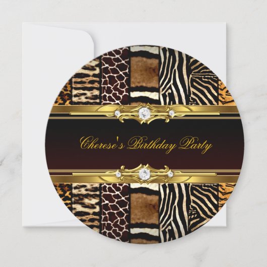 Invitation Mixte Poster de animal Anniversaire Party Gold Bla (Devant)