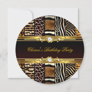 Invitation Mixte Poster de animal Anniversaire Party Gold Bla