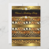Invitation Mixte Poster de animal Anniversaire Party Gold Bla (Devant)