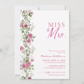 Invitation Mlle à Mme Fête des mariées Hot rose Floral (Devant)