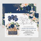 Invitation Mlle à Mme Fête des mariées Marine Blush Flowers (Devant / Derrière)
