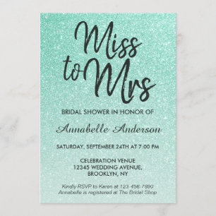 Invitation Mlle à Mme Mint Green Fête des mariées de Parties