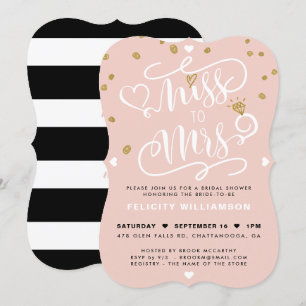 Invitation Mlle à Mme Pink Gold & Black Stripe Fête des marié