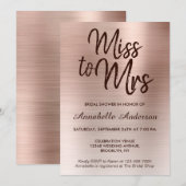 Invitation Mlle à Mme Pink Rose Rose Fête des mariées en méta (Devant / Derrière)