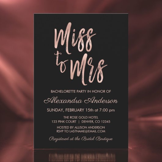 Invitation Mlle à Mme Pink Rose Rose Gold Bachelorette Party