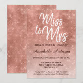 Invitation Mlle à Mme Pink Rose Rose Gold Shimmer Fête des ma (Devant / Derrière)
