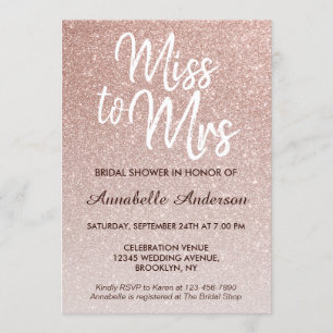 Invitation Mlle à Mme Pink Rose Rose Parties scintillant Fête