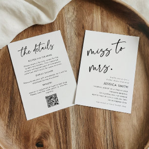 Invitation Mlle à Mme. Tout en un code QR Baby Shower Mariage