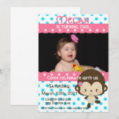Invitation Mlle Monkey Birthday Invitation-Rose-Bleu de Lil (Devant / Derrière)