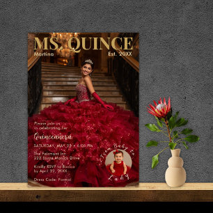 Invitation Mlle Quince Rouge et Or Quinceañera
