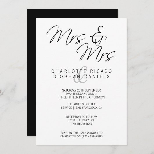 Invitation Mme Et Mme Elegant Texte Mariage lesbienne (Devant / Derrière)