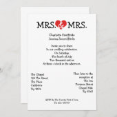 Invitation Mme et Mme Love Heart Mariage lesbienne (Devant / Derrière)