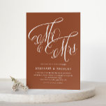 Invitation Mme & Mme Rustic Script Terracotta QR Code Mariage<br><div class="desc">Ce faire-part de mariage en terre cuite personnalisable allie élégance rustique et confort moderne. Avec "M. et Mme" en belle calligraphie rustique. Le code QR inclus permet aux clients d'accéder facilement aux détails de votre mariage ou numériquement RSVP, offrant une expérience transparente pour tous. Personnalisez ce faire-part de mariage en...</div>