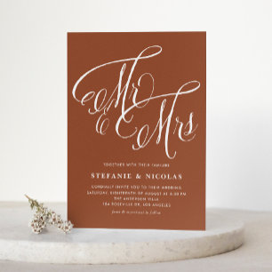 Invitation Mme & Mme Rustic Script Terracotta QR Code Mariage