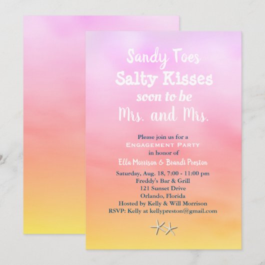 Invitation Mme & Mme Sandy Toes Engagement Party coucher du s (Devant / Derrière)