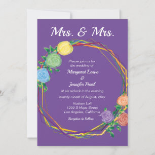 Invitation Mme Rainbow Flowers mariage lesbienne invite Purpl